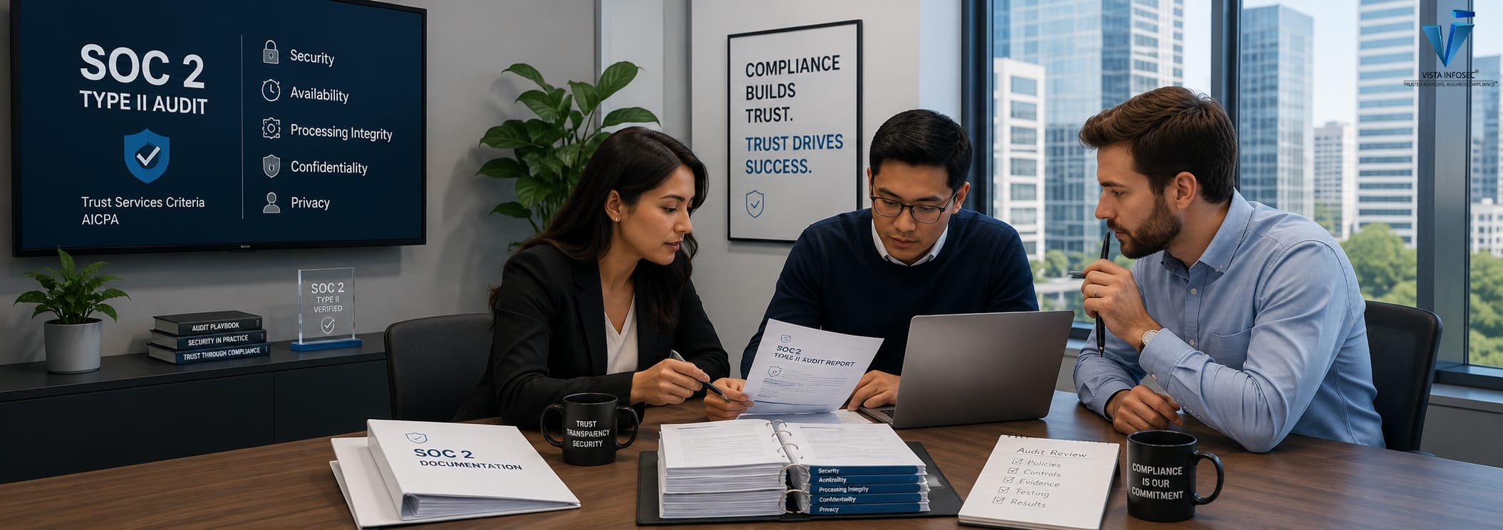 SOC 2 Type II audit team reviewing compliance documentation